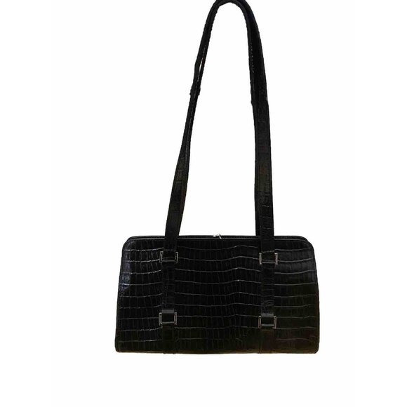 Vintage Eitenne Aigner Leather Croc Pattern Snap Closure Black Classic - Picture 2 of 16